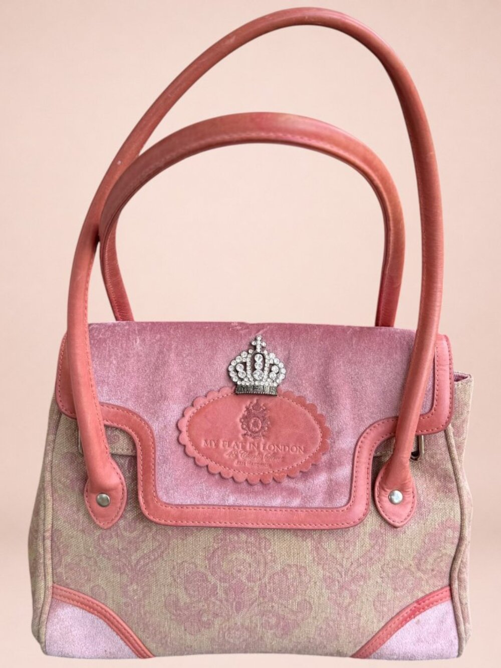 My Flat in London Jan Haedrich Pink Sage Rhinestone Crown Handbag